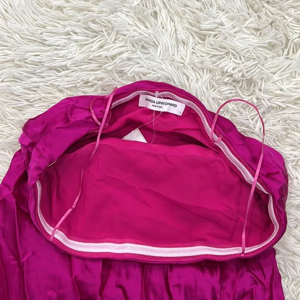 Amanda Uprichard Shiran Strapless Midi Dress in Magenta silk - Picture 5 of 8